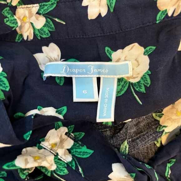 Draper James long sleeve navy floral tie button shirt dress woman’s size 6 - Picture 2 of 8